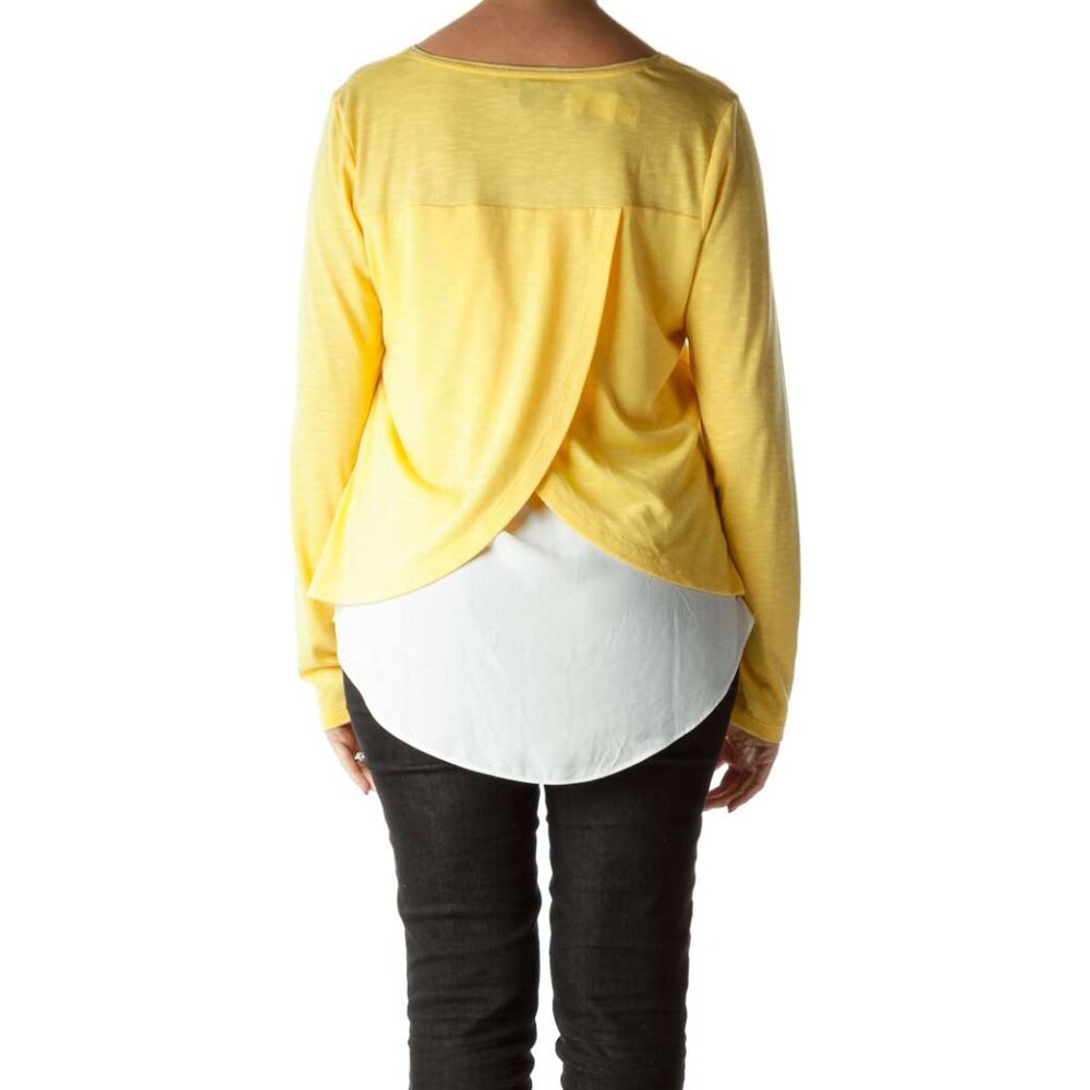 White House Black Market Yellow White Metallic Detail V-Neck Blouse - Picture 3 of 3